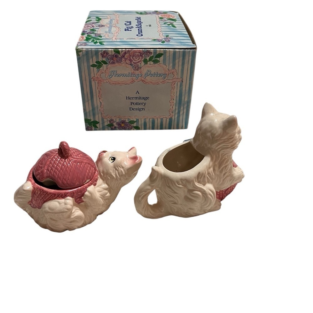 Vintage 1993 Cat with yarn Creamer and Sugar Set - Picture 6 of 10